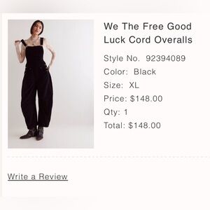 Free People Black Cord Overalls